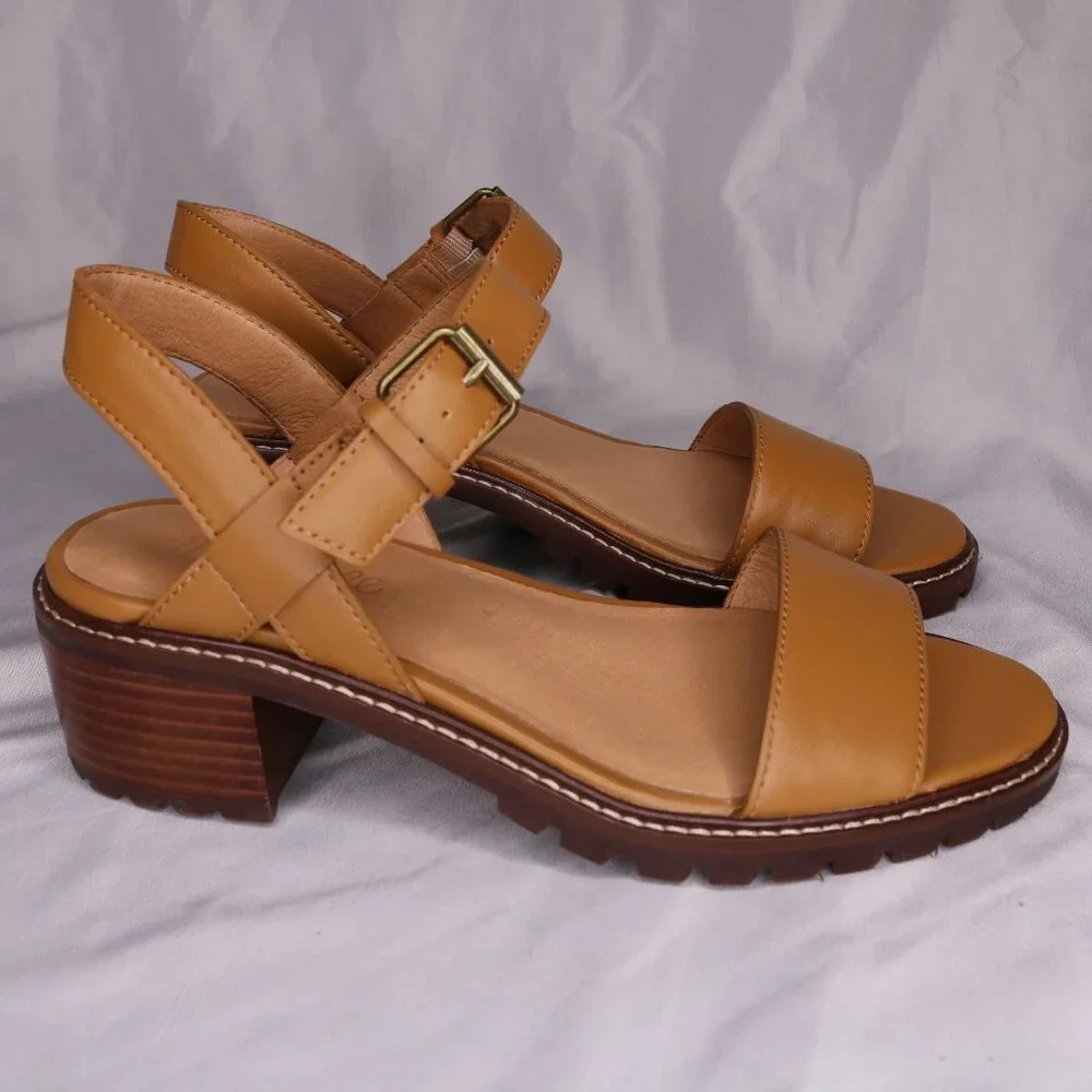 Madewell Tan Leather Lug Sole Block Heel Sandals Size 8 NWOB - Picture 5 of 10